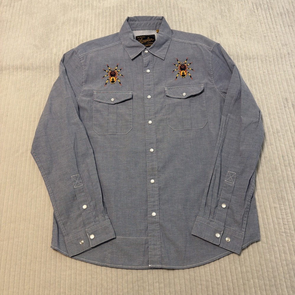 Howler Bros Gaucho Snapshirt Tarantulas Men's Medium Embroidered Spiders Western